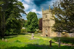 A Spring view of the Church in the grounds of Lanhydrock near Bodmin, Cornwall