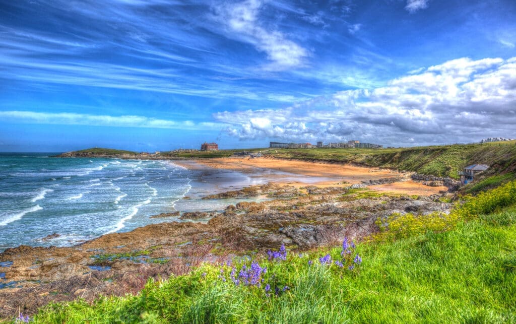 Fistral Beach with the Headland Bay Hotel in the background, Newquay, Cornwall