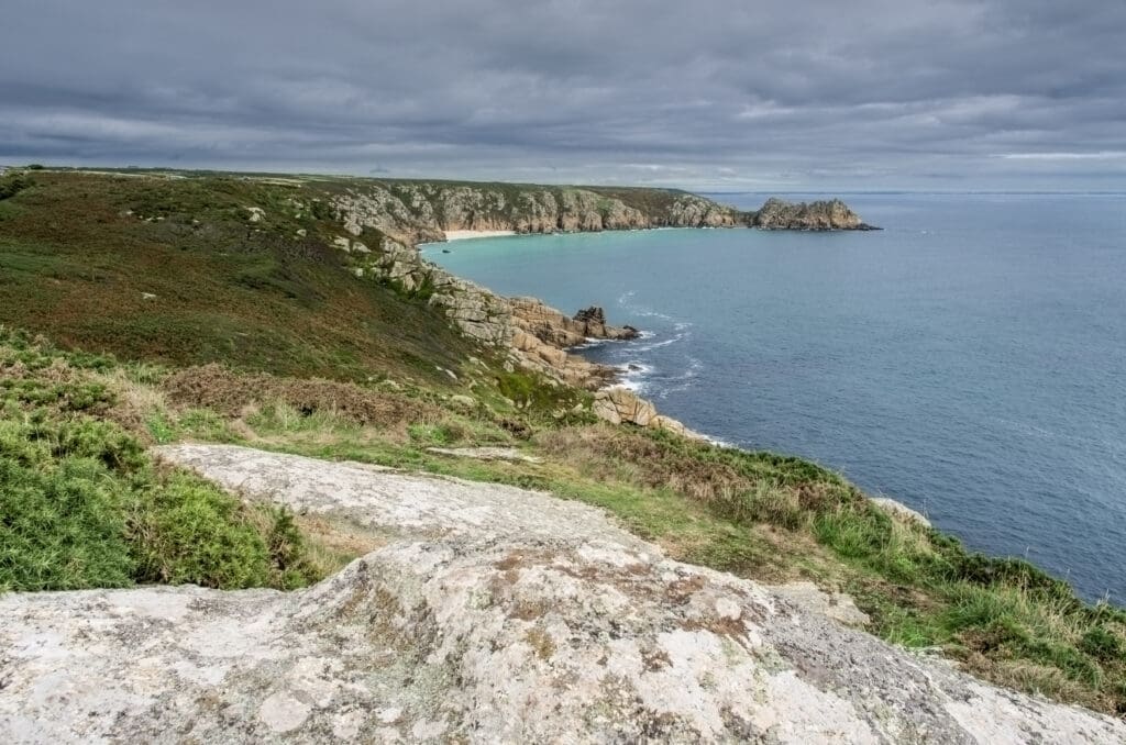 Porthcurno from the clifftop durning a storm